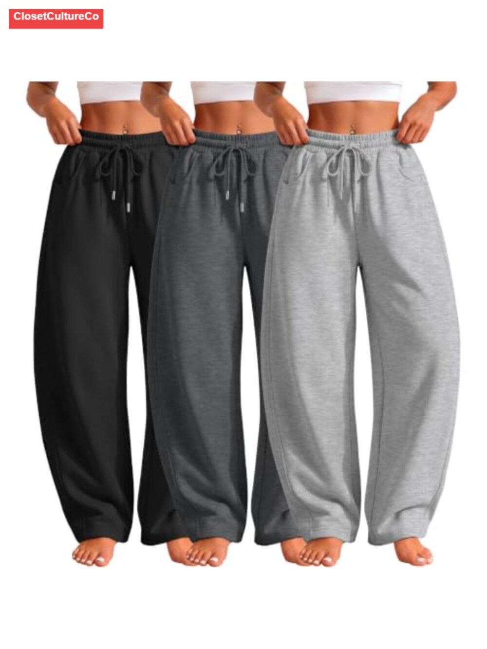3 Pack Women's Barrel Sweatpants Wide Leg Baggy Pants 100% Polyester